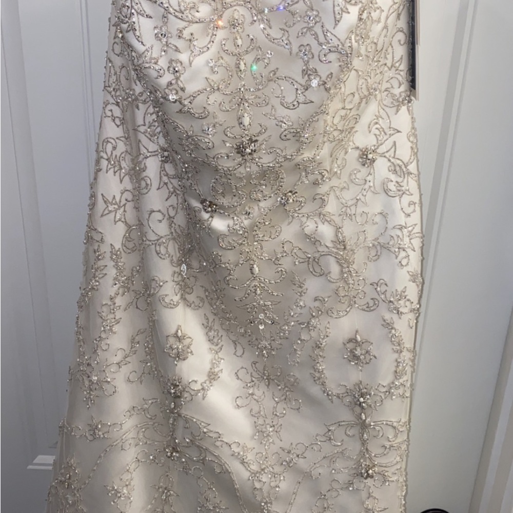Oleg Cassini White and Silver Wedding Dress